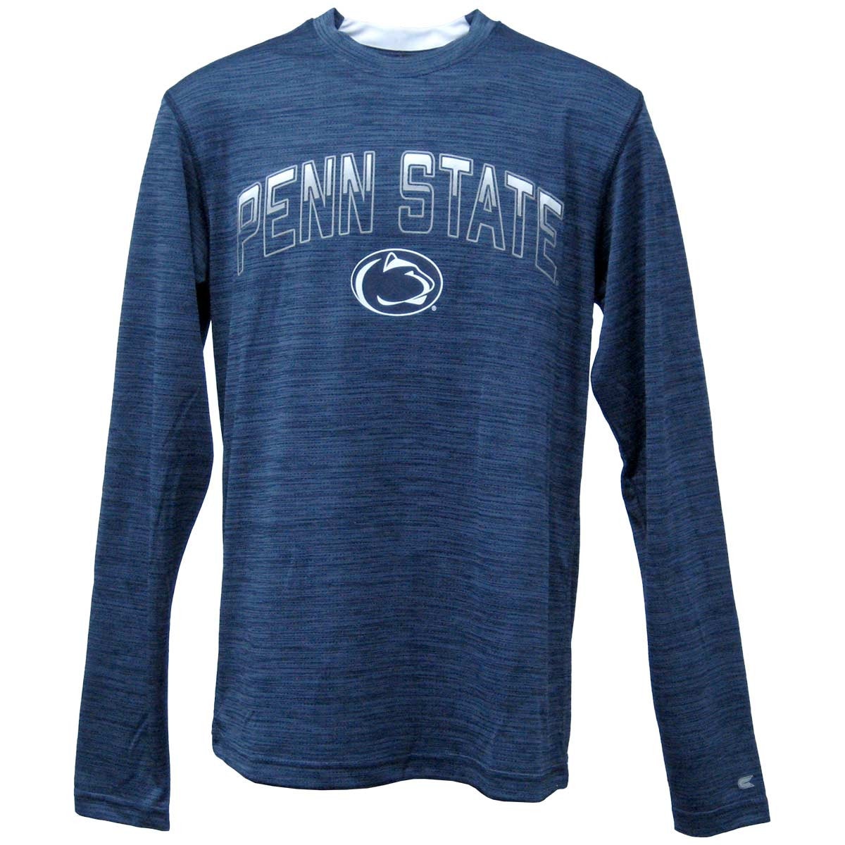 navy long sleeve performance t-shirt with Penn State arched above Athletic Logo